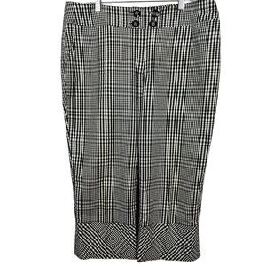 Womens 16 Capri Pants Midi Black & White Gingham Check Chic High Rise Chino Slit
